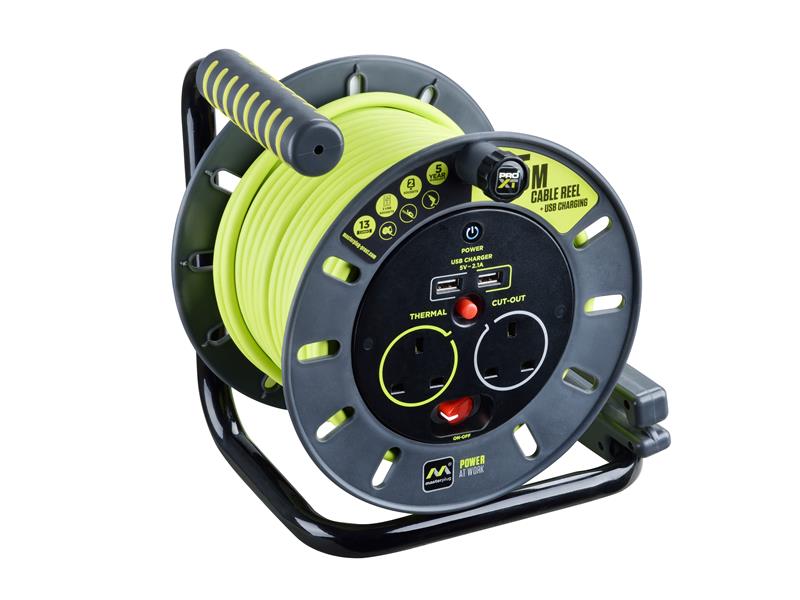 PRO-XT Open Cable Reel 240V 13A 2-Socket & 2 USB (2.1A Shared) 25m ...